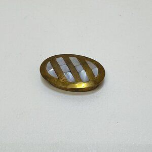 Pill Box Mother-of-Pearl Inlay Hand-Crafted Brass English Edwardian Circa 1900